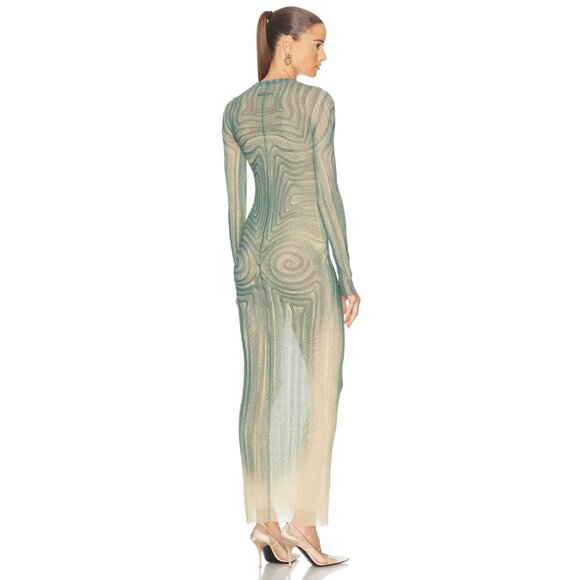 Jean Paul Gaultier Spiral Long Dress in Ecru & Aqua - Picture 3 of 3